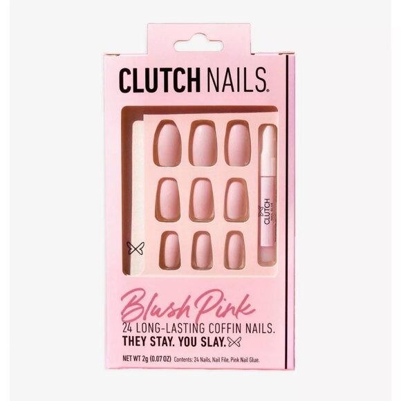 3for$20 NWT Clutch Nails Blush Pink 24 Reusable Square Nails - Picture 1 of 7